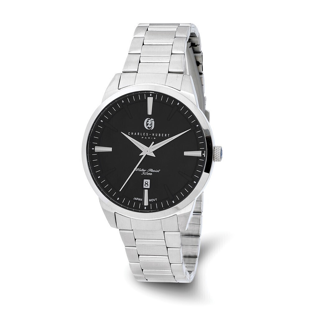 Kazi Luxury Mens Charles Hubert Stainless Steel Black Dial Watch